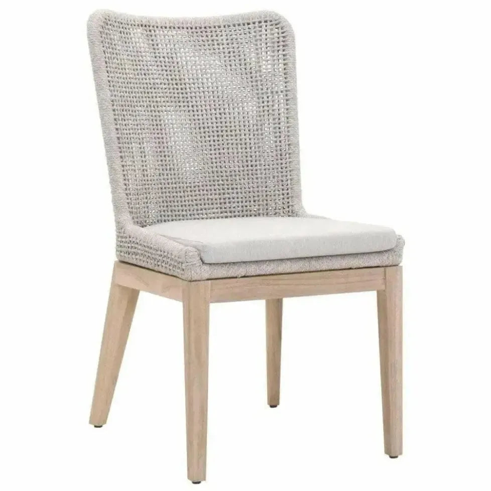 Mesh Outdoor Dining Chair 2PC Taupe & White Rope & Teak-Outdoor Dining Chairs-Essentials For Living-LOOMLAN
