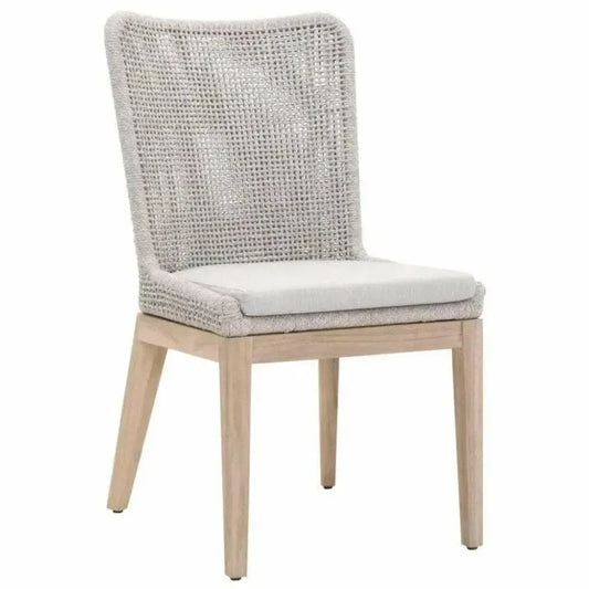 Mesh Outdoor Dining Chair 2PC Taupe & White Rope & Teak-Outdoor Dining Chairs-Essentials For Living-LOOMLAN