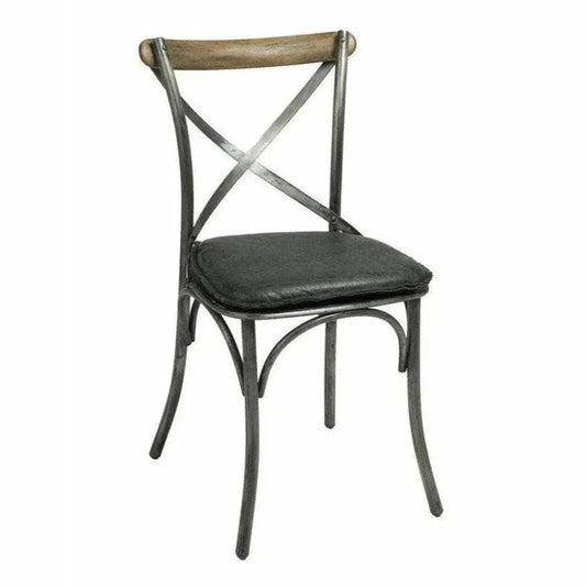 Metal Crossback Leather Dining Chair 2PC - LOOMLAN - LH Imports - Dining Chairs