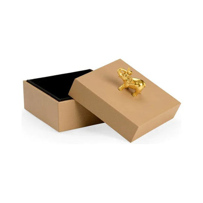 Metallic Gold Elephant Handled Leather Box - LOOMLAN - Chelsea House - Boxes & Bowls