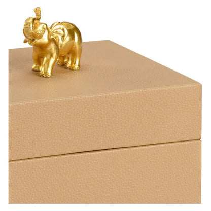 Metallic Gold Elephant Handled Leather Box - LOOMLAN - Chelsea House - Boxes & Bowls