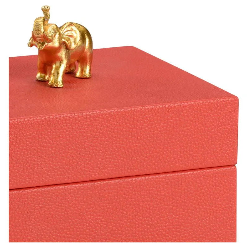 Metallic Gold Elephant Handled Leather Box - LOOMLAN - Chelsea House - Boxes & Bowls