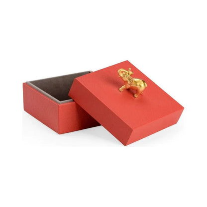 Metallic Gold Elephant Handled Leather Box - LOOMLAN - Chelsea House - Boxes & Bowls