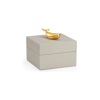 Metallic Gold Whale Handled Faux Leather Box - LOOMLAN - Chelsea House - Boxes & Bowls