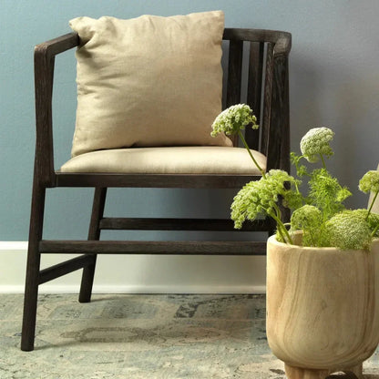 Mid - Century Driftwood & Beige Linen Grayson Arm Chair - LOOMLAN - Jamie Young - Dining Chairs