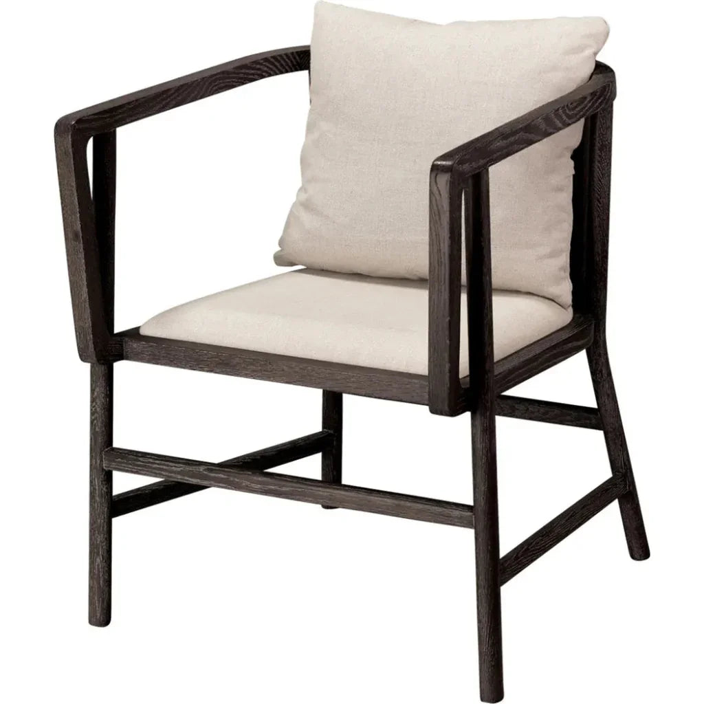 Mid - Century Driftwood & Beige Linen Grayson Arm Chair - LOOMLAN - Jamie Young - Dining Chairs