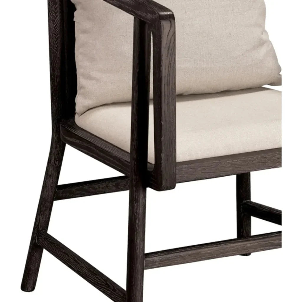 Mid - Century Driftwood & Beige Linen Grayson Arm Chair - LOOMLAN - Jamie Young - Dining Chairs