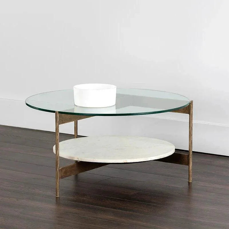 Mikayla Coffee Table Glass Marble Antique Brass - LOOMLAN - SUNPAN - Coffee Tables