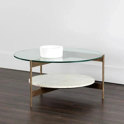 Mikayla Coffee Table Glass Marble Antique Brass - LOOMLAN - SUNPAN - Coffee Tables
