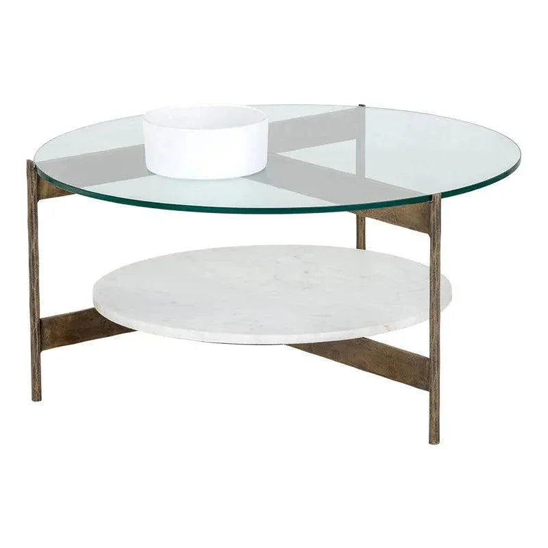 Mikayla Coffee Table Glass Marble Antique Brass - LOOMLAN - SUNPAN - Coffee Tables
