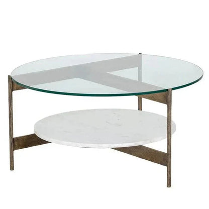 Mikayla Coffee Table Glass Marble Antique Brass - LOOMLAN - SUNPAN - Coffee Tables