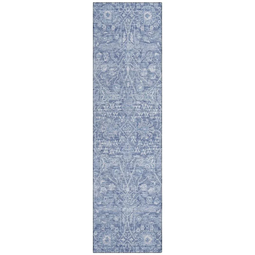 Mila Blue Washable Indoor-Outdoor Rug-Outdoor Rugs-LOOMLAN Rugs-2'3" x 7'6"-LOOMLAN