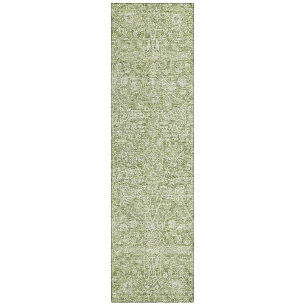 Mila Green Washable Indoor-Outdoor Rug-Outdoor Rugs-LOOMLAN Rugs-2'3" x 7'6"-LOOMLAN