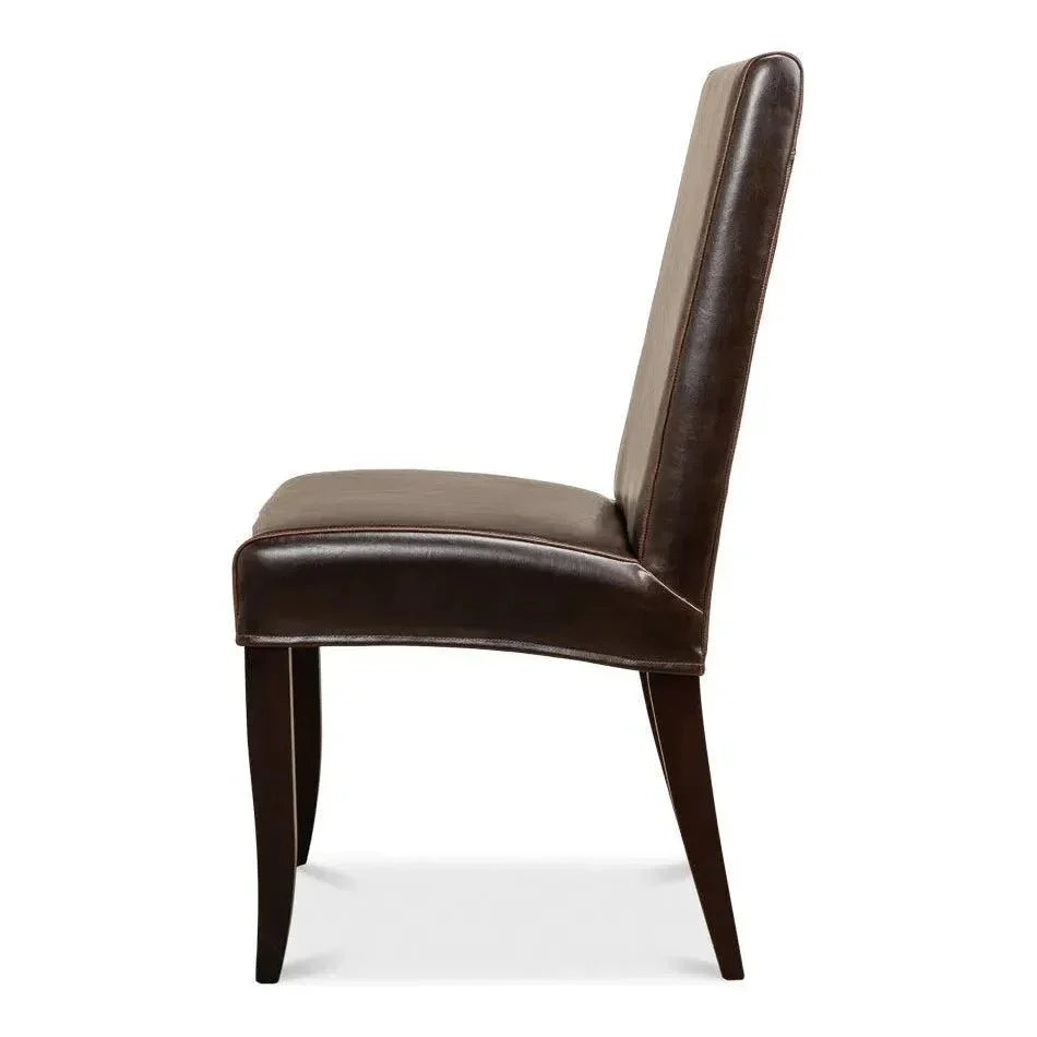 Milano Brown Leather Dining Chairs Set of 2 - LOOMLAN - Sarreid - Dining Chairs