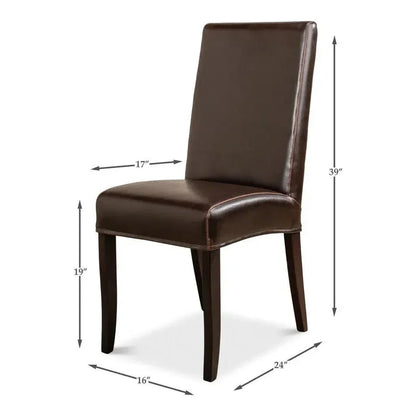 Milano Brown Leather Dining Chairs Set of 2 - LOOMLAN - Sarreid - Dining Chairs