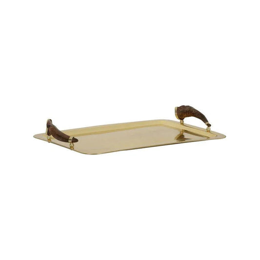 Milo Brass Made Brown Horn Handles Tray - LOOMLAN - Chelsea House - Trays