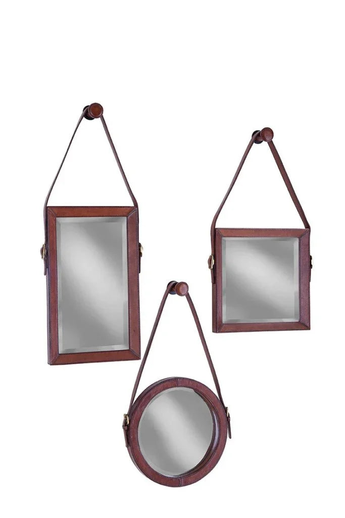 Milo Leather Warpped Trio Wall Mirror (Set of 3) - LOOMLAN - Furniture Classics - Wall Mirrors
