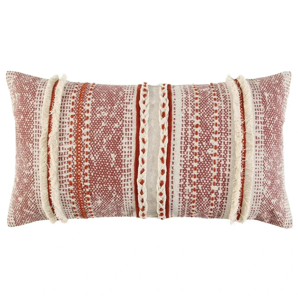 Mimi Striped Rust Red Lumbar Pillow Insert - LOOMLAN - LOOMLAN - Throw Pillows