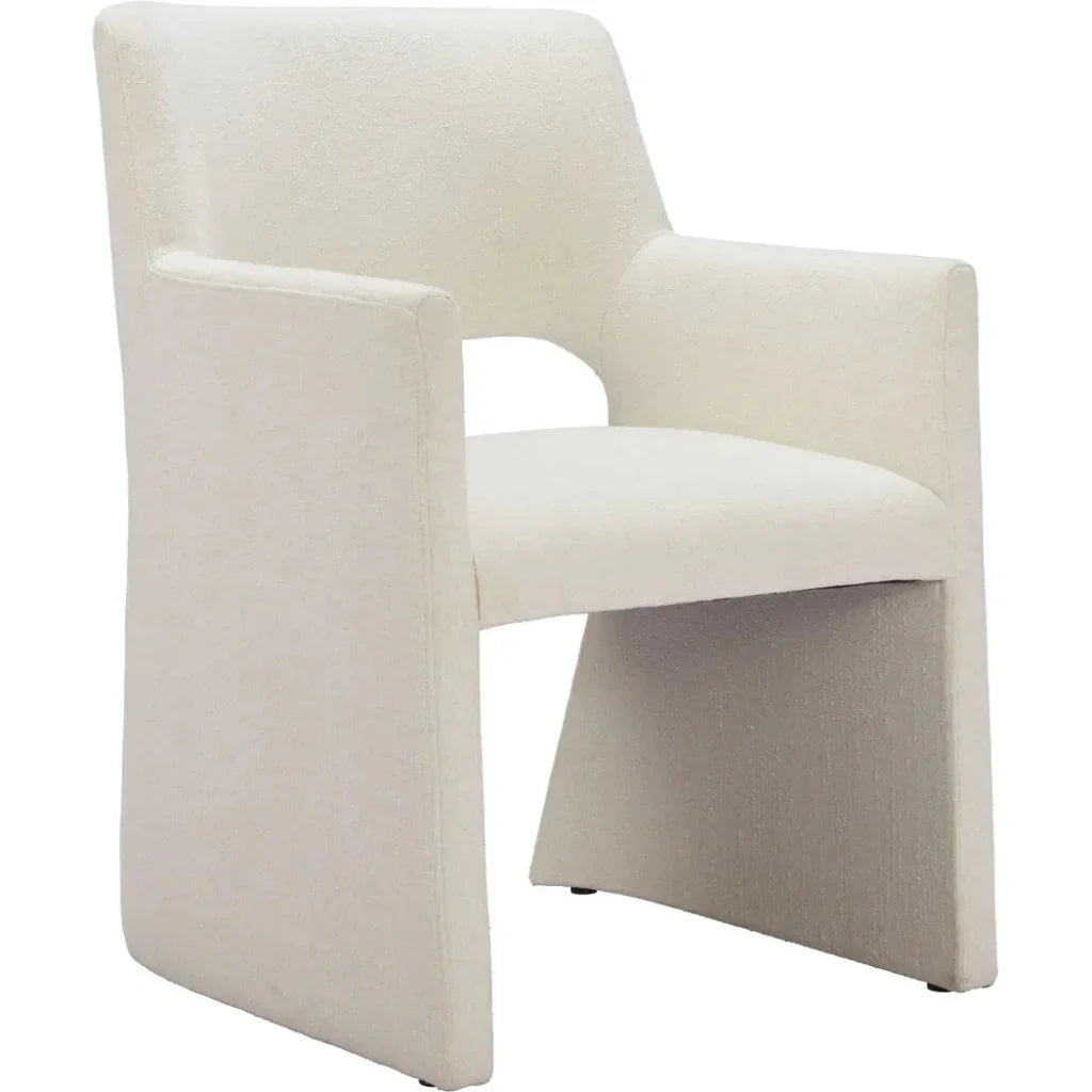 Minet Linen and Wood White Dining Arm Chair - LOOMLAN - Zuo Modern - Dining Chairs