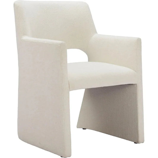 Minet Linen and Wood White Dining Arm Chair - LOOMLAN - Zuo Modern - Dining Chairs