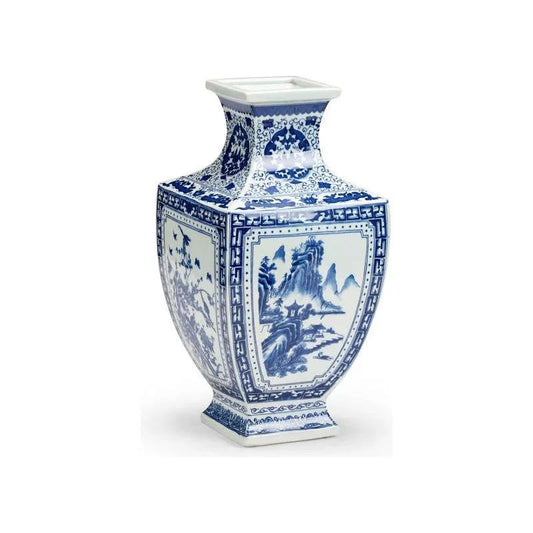 Ming Hand Painted Blue Ceramic Vase - LOOMLAN - Chelsea House - Vases & Jars