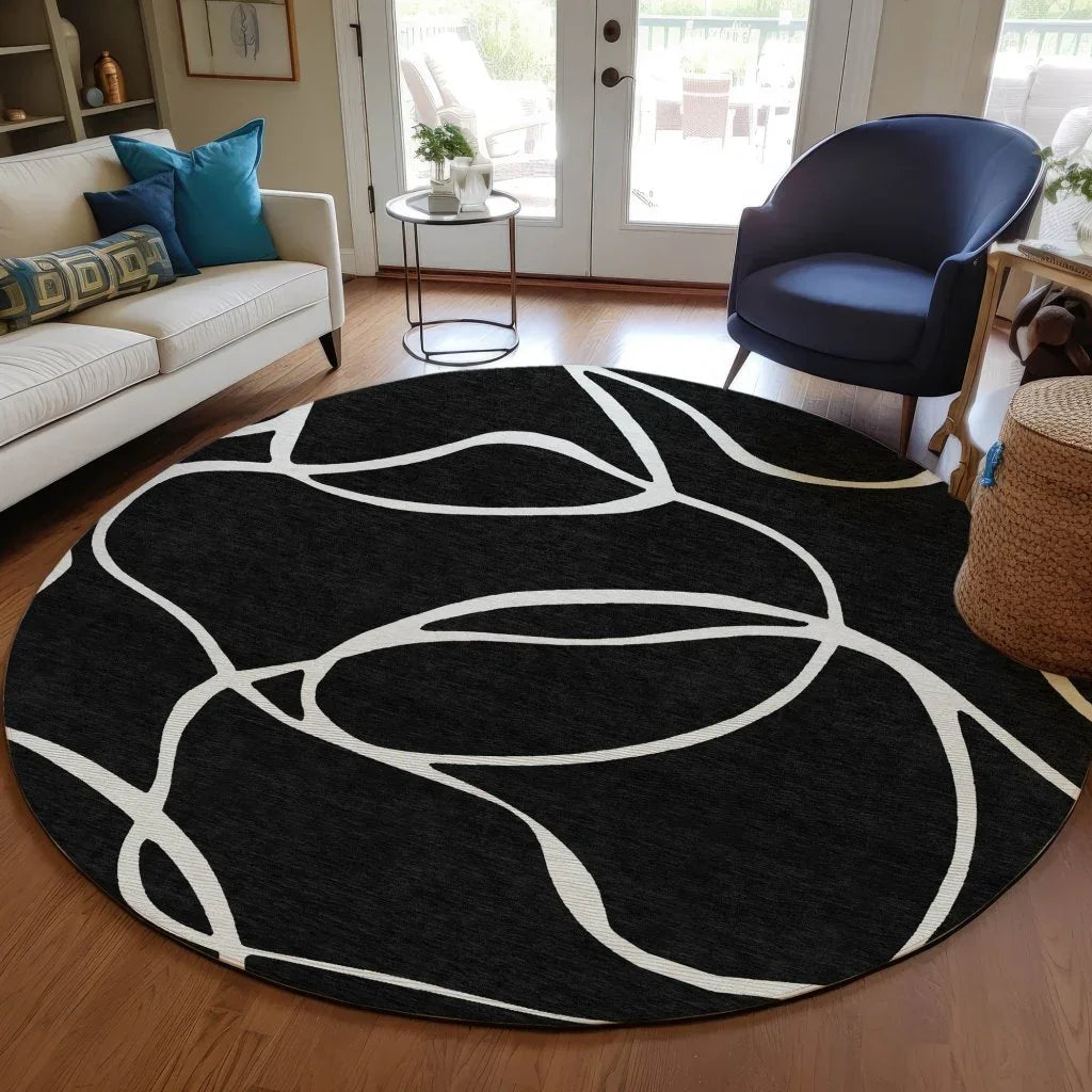 Mirelle Black Washable Indoor-Outdoor Rug-Outdoor Rugs-LOOMLAN Rugs-LOOMLAN