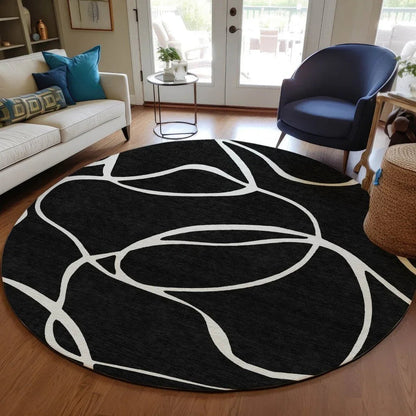 Mirelle Black Washable Indoor-Outdoor Rug-Outdoor Rugs-LOOMLAN Rugs-LOOMLAN