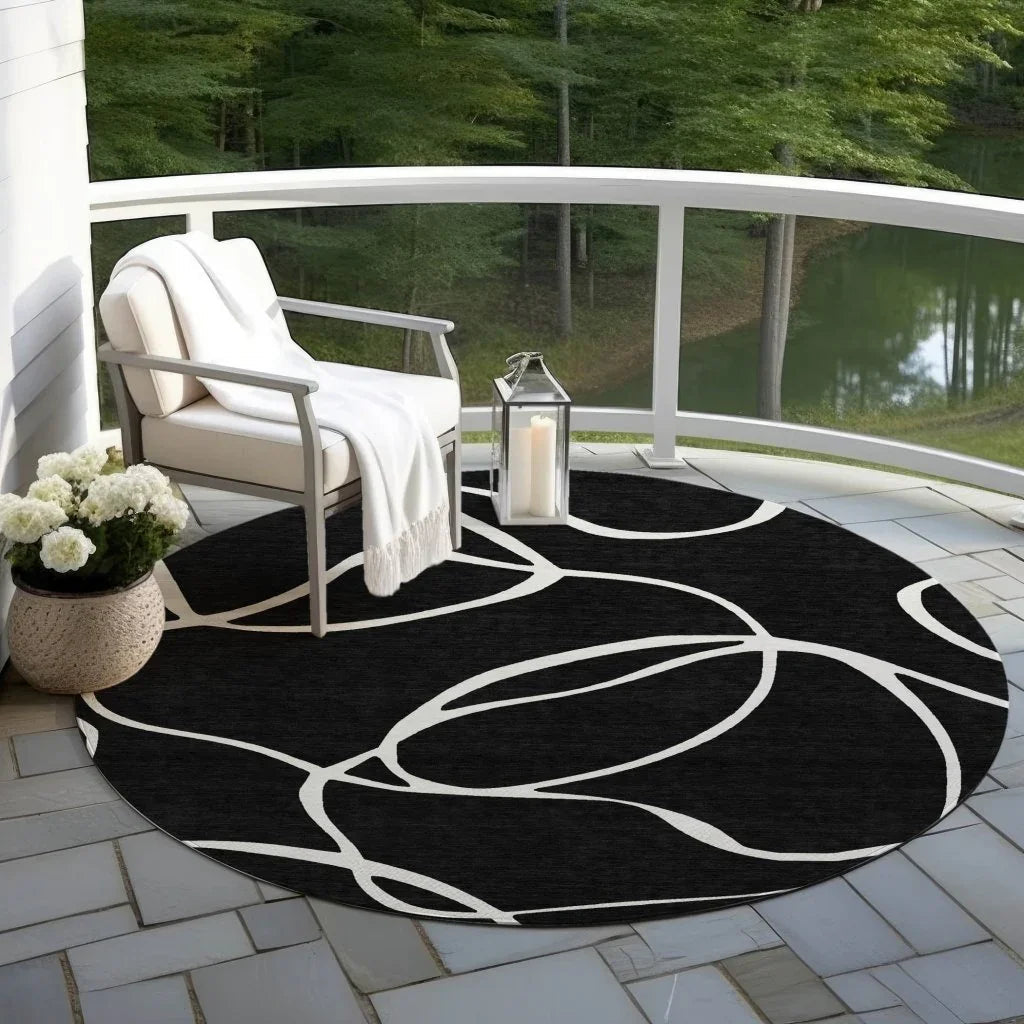 Mirelle Black Washable Indoor-Outdoor Rug-Outdoor Rugs-LOOMLAN Rugs-LOOMLAN