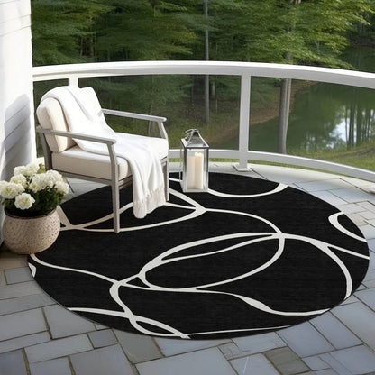 Mirelle Black Washable Indoor-Outdoor Rug-Outdoor Rugs-LOOMLAN Rugs-LOOMLAN