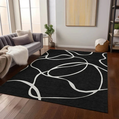 Mirelle Black Washable Indoor-Outdoor Rug-Outdoor Rugs-LOOMLAN Rugs-LOOMLAN