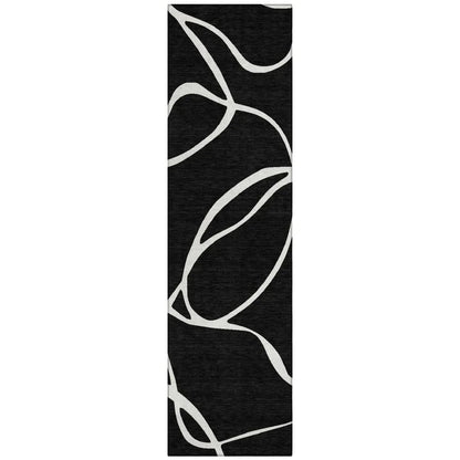 Mirelle Black Washable Indoor-Outdoor Rug-Outdoor Rugs-LOOMLAN Rugs-2'3" x 7'6"-LOOMLAN