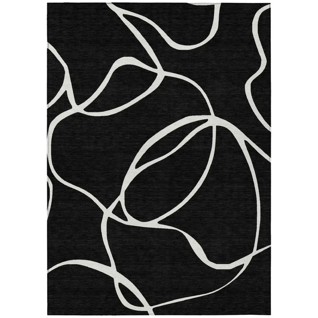Mirelle Black Washable Indoor-Outdoor Rug-Outdoor Rugs-LOOMLAN Rugs-2'6" x 3'10"-LOOMLAN