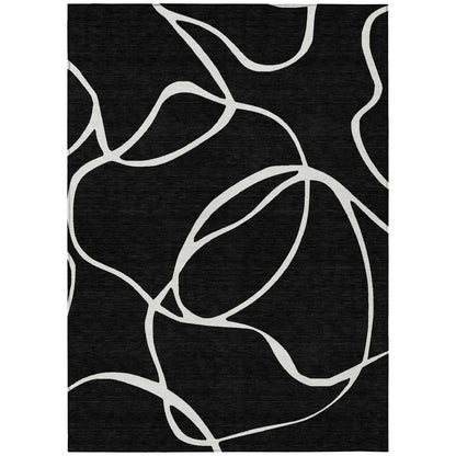 Mirelle Black Washable Indoor-Outdoor Rug-Outdoor Rugs-LOOMLAN Rugs-2'6" x 3'10"-LOOMLAN