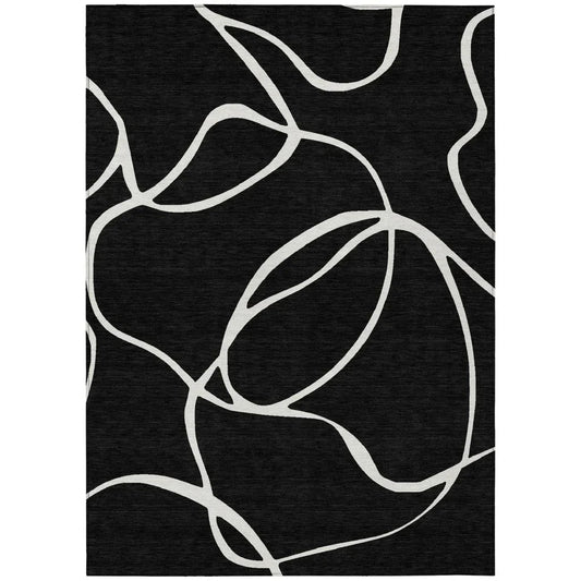 Mirelle Black Washable Indoor-Outdoor Rug-Outdoor Rugs-LOOMLAN Rugs-2'6" x 3'10"-LOOMLAN