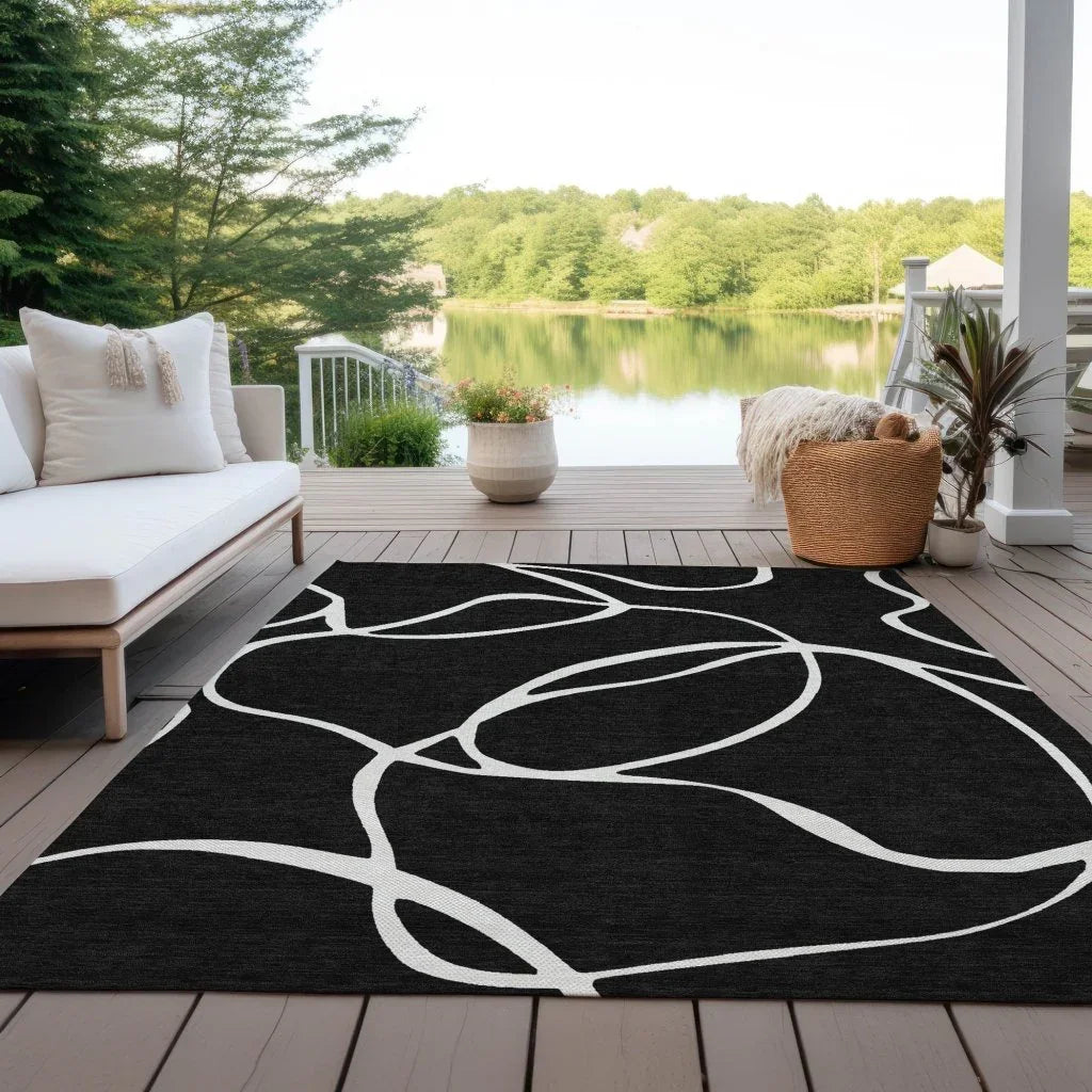 Mirelle Black Washable Indoor-Outdoor Rug-Outdoor Rugs-LOOMLAN Rugs-LOOMLAN