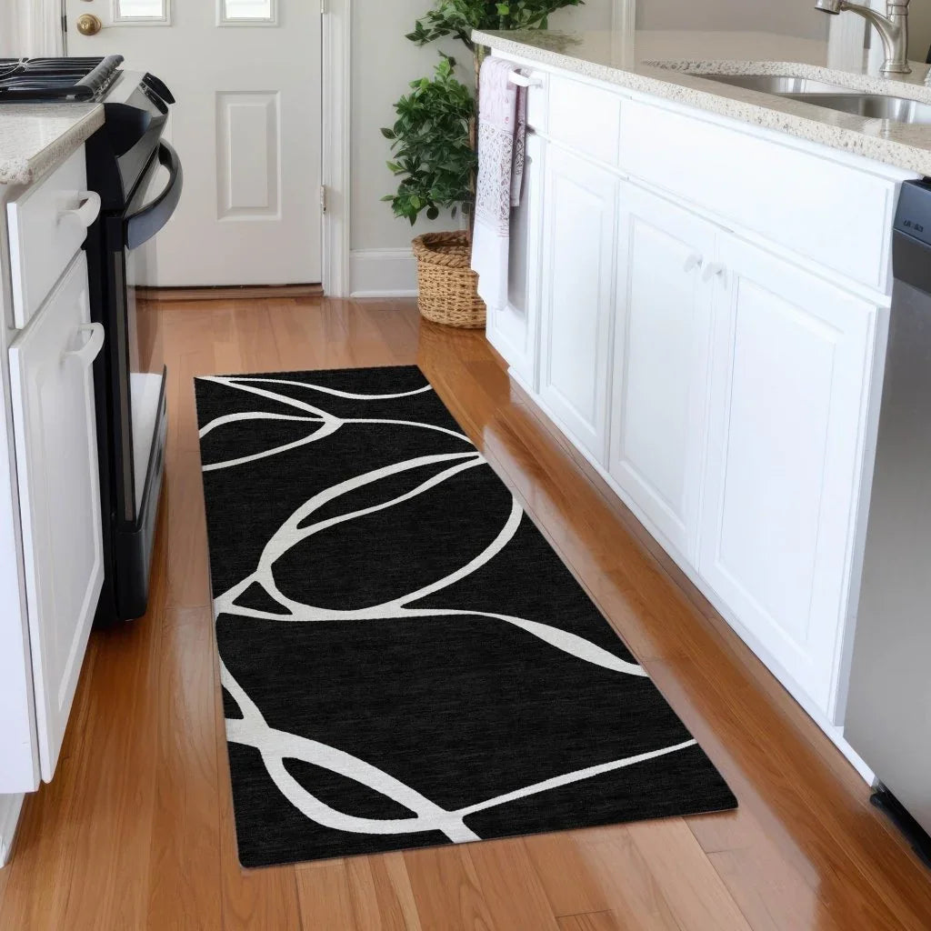 Mirelle Black Washable Indoor-Outdoor Rug-Outdoor Rugs-LOOMLAN Rugs-LOOMLAN