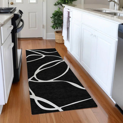 Mirelle Black Washable Indoor-Outdoor Rug-Outdoor Rugs-LOOMLAN Rugs-LOOMLAN