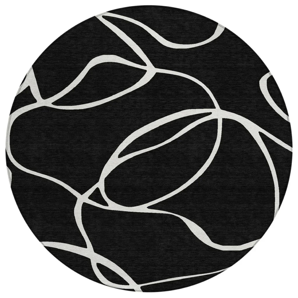 Mirelle Black Washable Indoor-Outdoor Rug-Outdoor Rugs-LOOMLAN Rugs-8' x 8'-LOOMLAN
