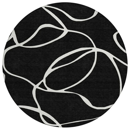 Mirelle Black Washable Indoor-Outdoor Rug-Outdoor Rugs-LOOMLAN Rugs-8' x 8'-LOOMLAN