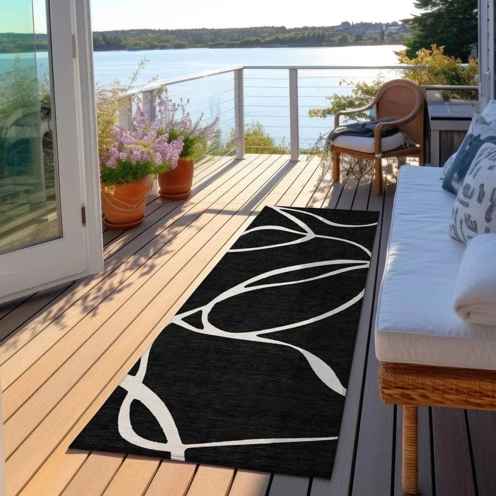 Mirelle Black Washable Indoor-Outdoor Rug-Outdoor Rugs-LOOMLAN Rugs-LOOMLAN