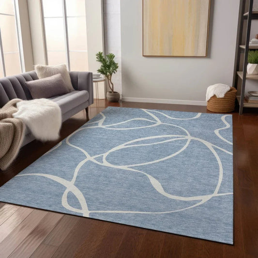 Mirelle Blue Washable Indoor-Outdoor Rug-Outdoor Rugs-LOOMLAN Rugs-LOOMLAN