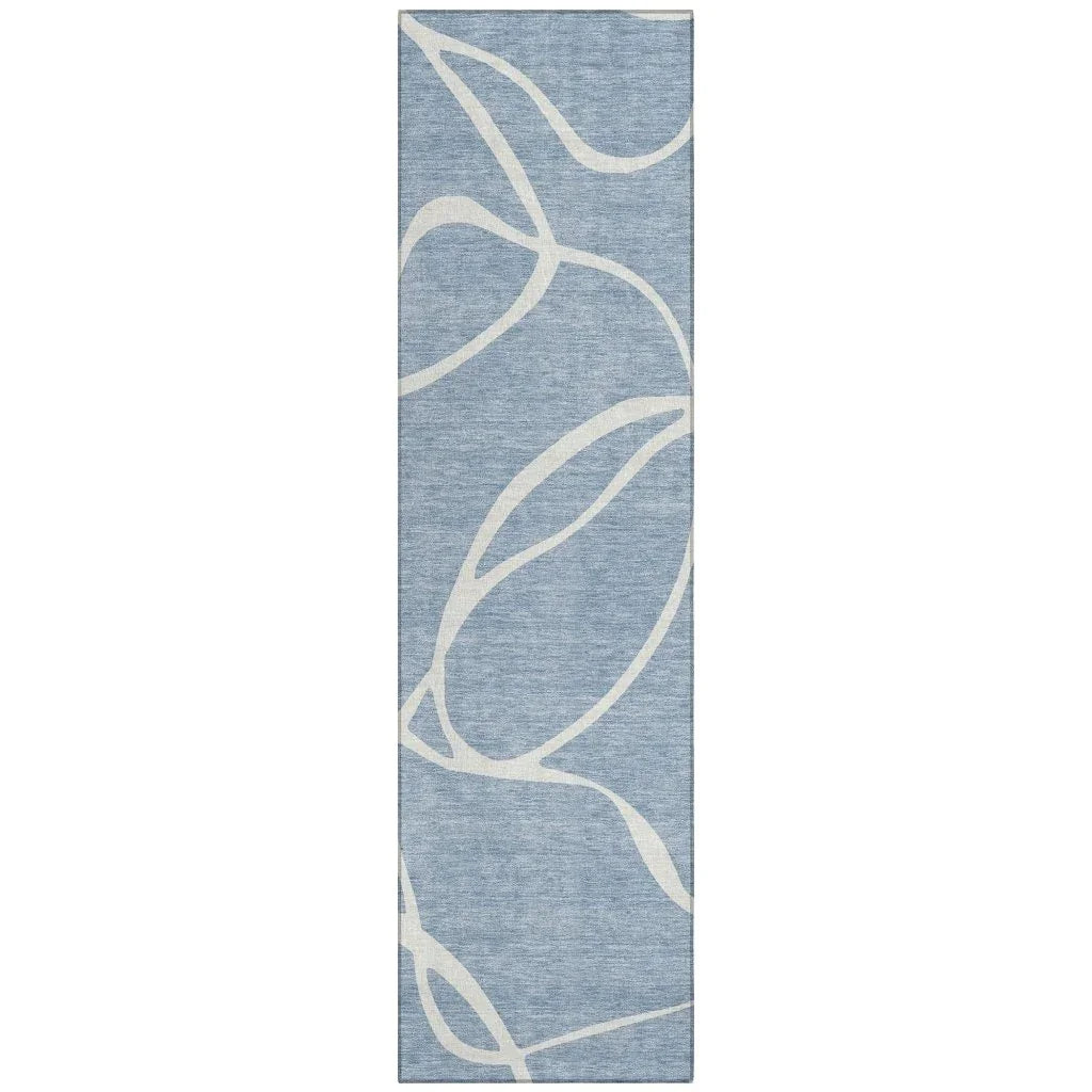 Mirelle Blue Washable Indoor-Outdoor Rug-Outdoor Rugs-LOOMLAN Rugs-2'3" x 7'6"-LOOMLAN