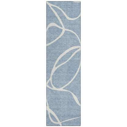 Mirelle Blue Washable Indoor-Outdoor Rug-Outdoor Rugs-LOOMLAN Rugs-2'3" x 7'6"-LOOMLAN