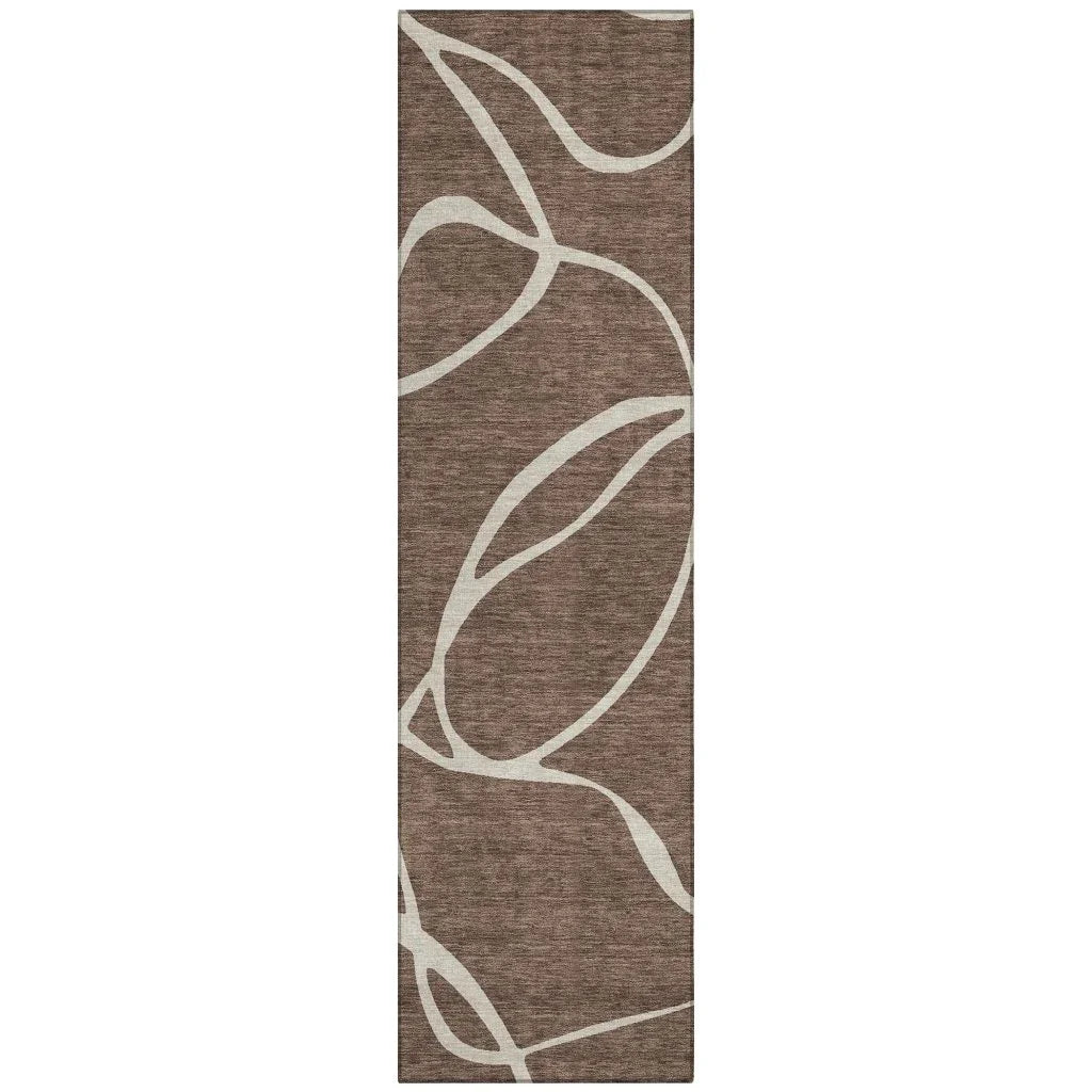 Mirelle Brown Washable Indoor-Outdoor Rug-Outdoor Rugs-LOOMLAN Rugs-2'3" x 7'6"-LOOMLAN
