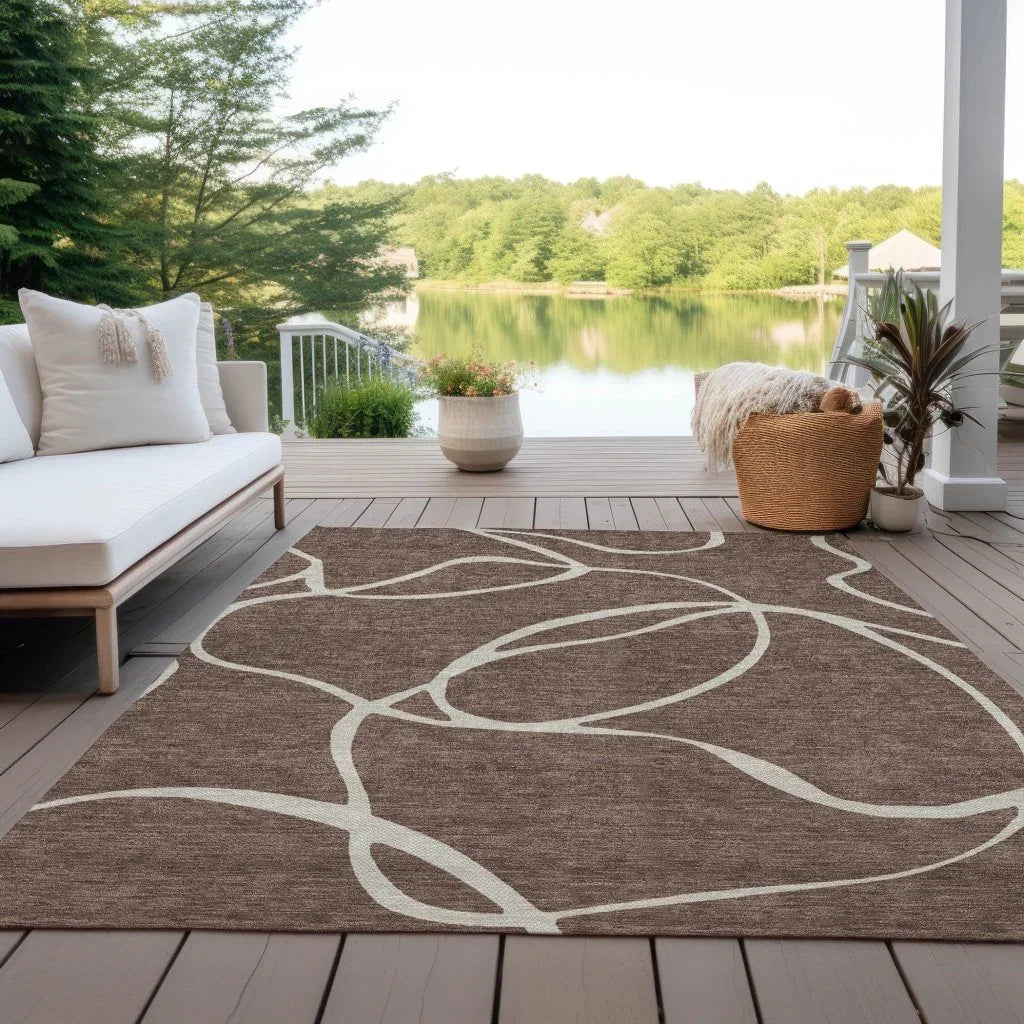 Mirelle Brown Washable Indoor-Outdoor Rug-Outdoor Rugs-LOOMLAN Rugs-LOOMLAN