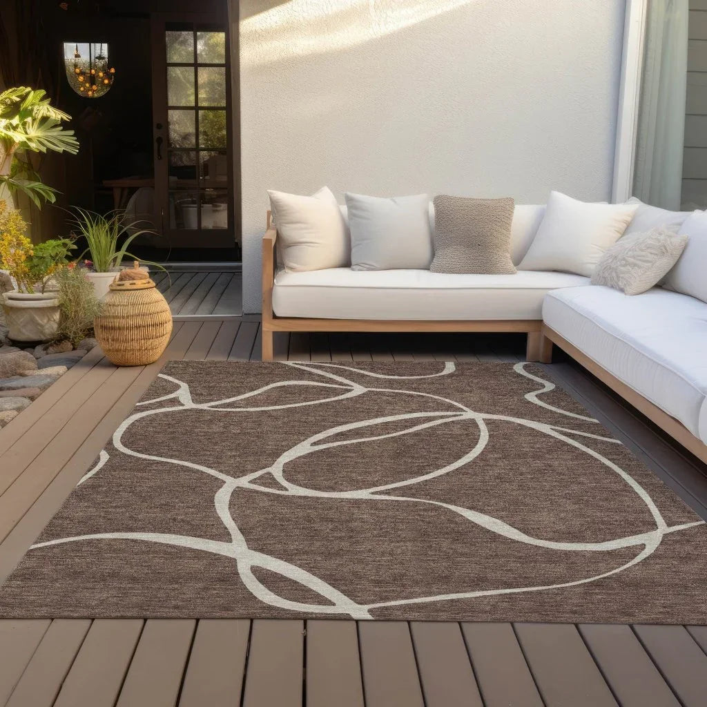 Mirelle Brown Washable Indoor-Outdoor Rug-Outdoor Rugs-LOOMLAN Rugs-LOOMLAN