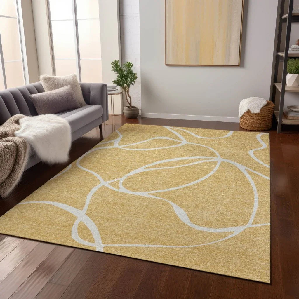 Mirelle Gold Washable Indoor-Outdoor Rug-Outdoor Rugs-LOOMLAN Rugs-LOOMLAN