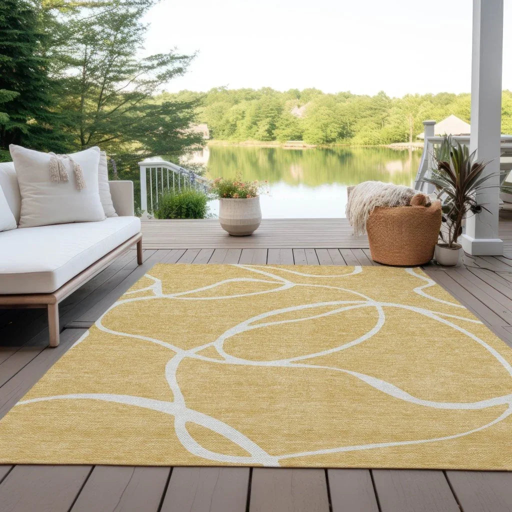 Mirelle Gold Washable Indoor-Outdoor Rug-Outdoor Rugs-LOOMLAN Rugs-LOOMLAN