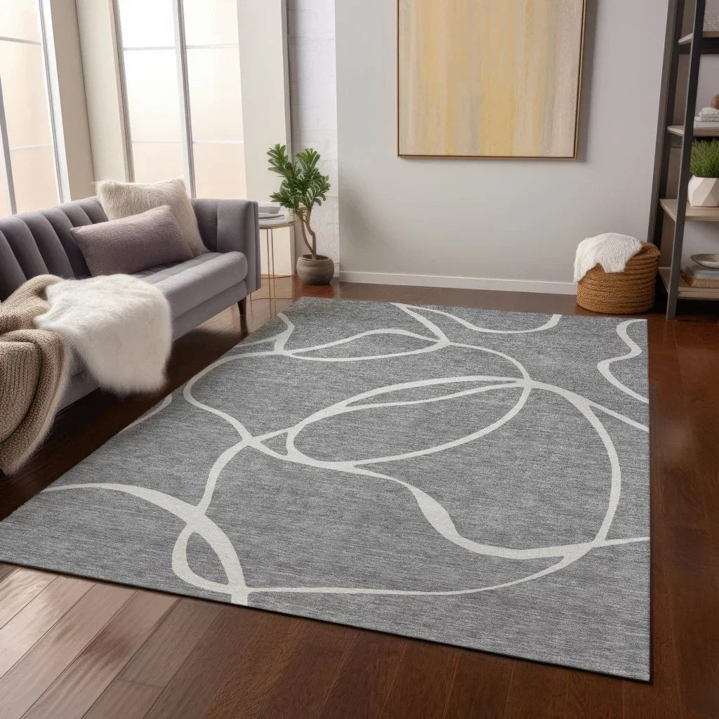 Mirelle Gray Washable Indoor-Outdoor Rug-Outdoor Rugs-LOOMLAN Rugs-LOOMLAN
