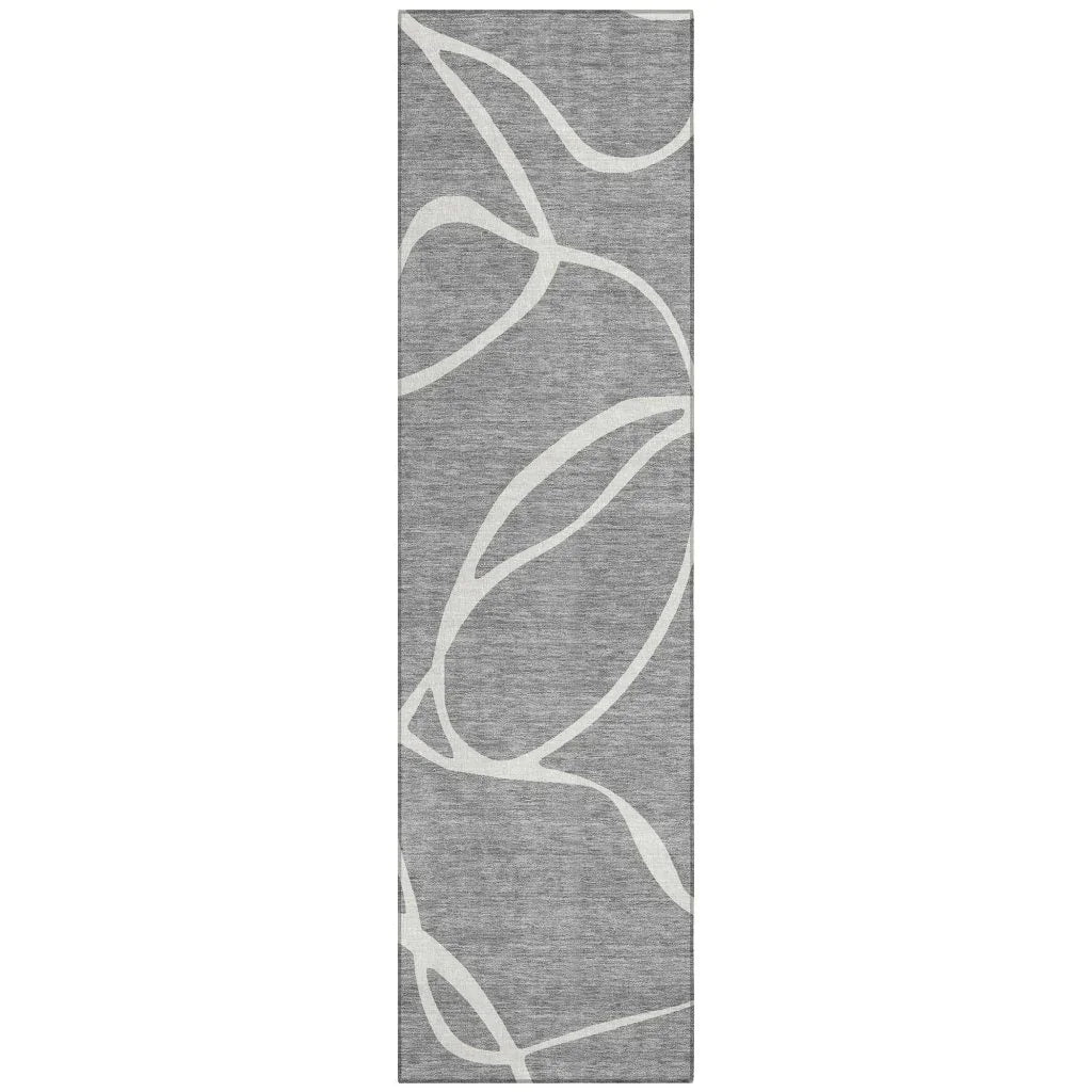 Mirelle Gray Washable Indoor-Outdoor Rug-Outdoor Rugs-LOOMLAN Rugs-2'3" x 7'6"-LOOMLAN